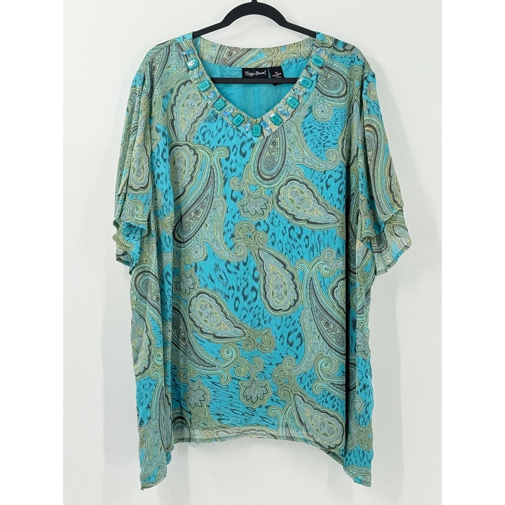 Maggie Barnes Paisley Beaded Blouse Womens sz 3X Casual Office Boho